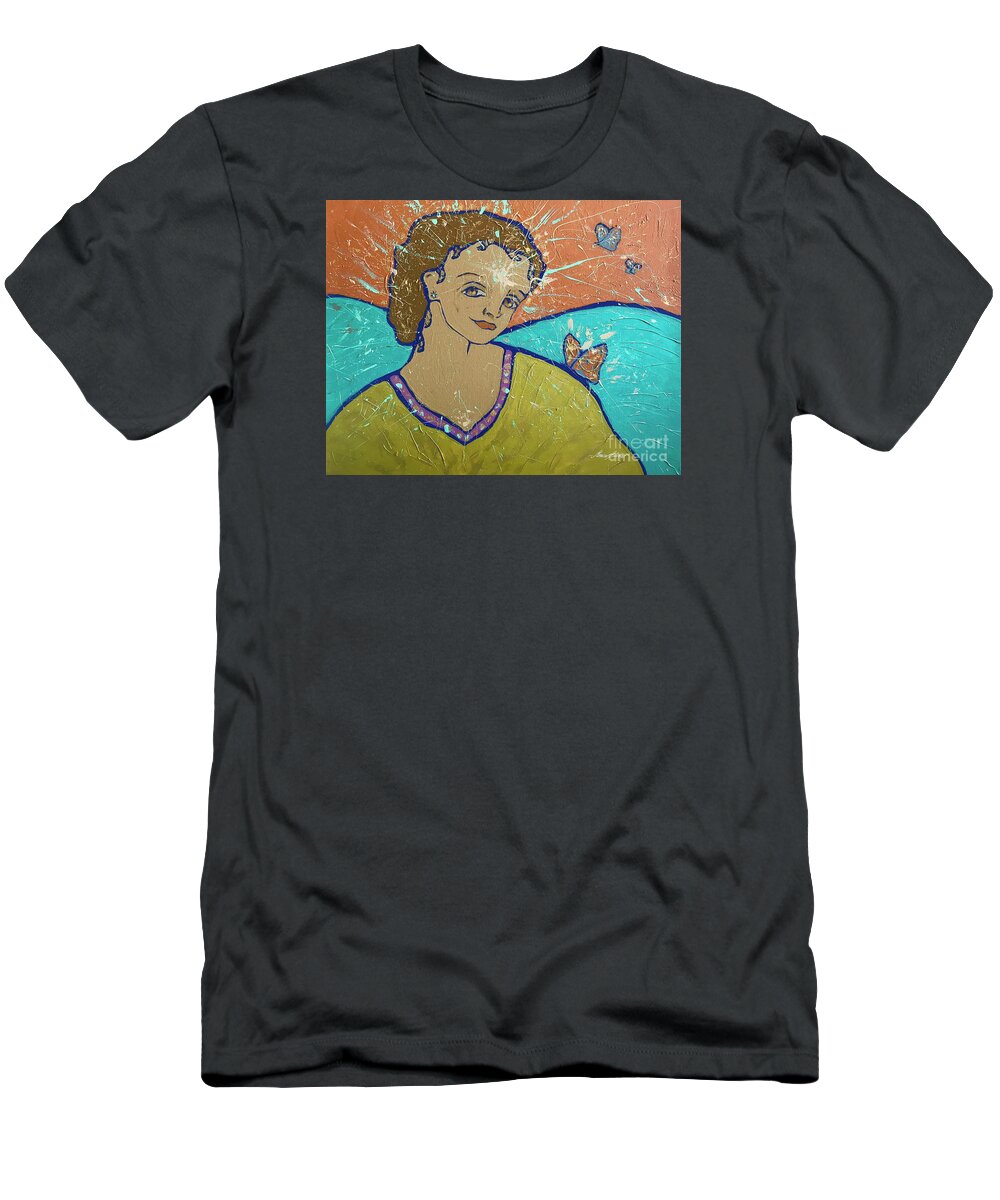 Angels T-Shirt featuring the painting Sweet dreams, I am with you by Monica Elena