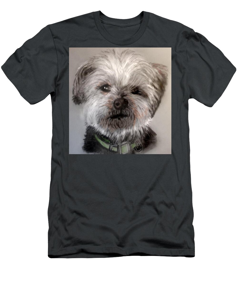 Pencil Sketch Of A Sweet Dog T-Shirt featuring the mixed media Sweet face by Pamela Calhoun