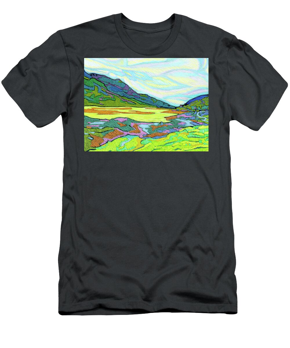 Switzerland T-Shirt featuring the painting Swiss Mountain Lake by Rod Whyte