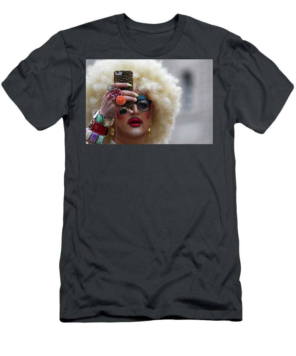 Lgbt T-Shirt featuring the photograph Taking a selfie during Pride in London 2019 by Andrew Lalchan
