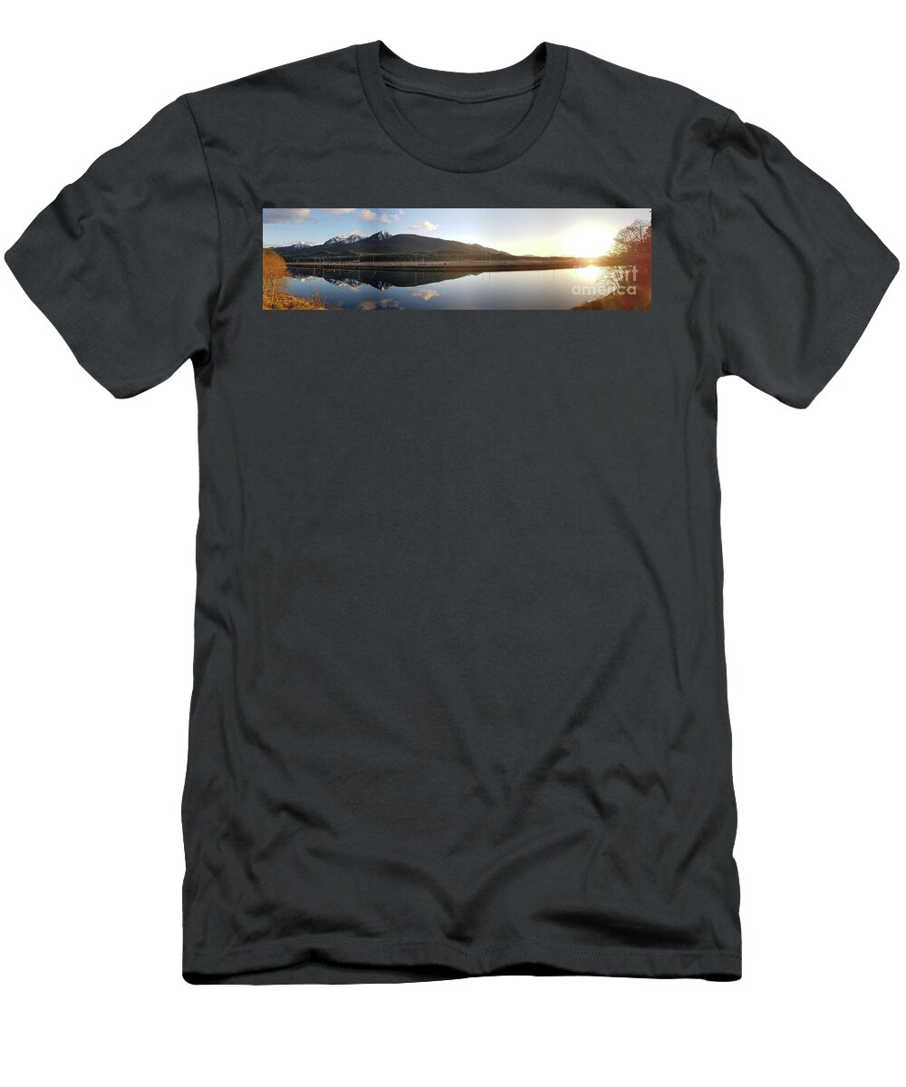 #alaska #juneau #ak #cruise #tours #vacation #peaceful #reflection #twinlakes #douglas #capitalcity #postcard #evening #dusk #sunset #panorama #egandrive T-Shirt featuring the photograph Taking it all in by Charles Vice