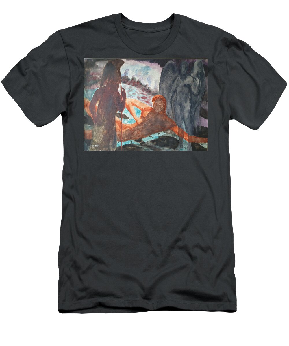 Masterpiece Paintings T-Shirt featuring the painting Tanathos Death of a Warrior by Enrico Garff