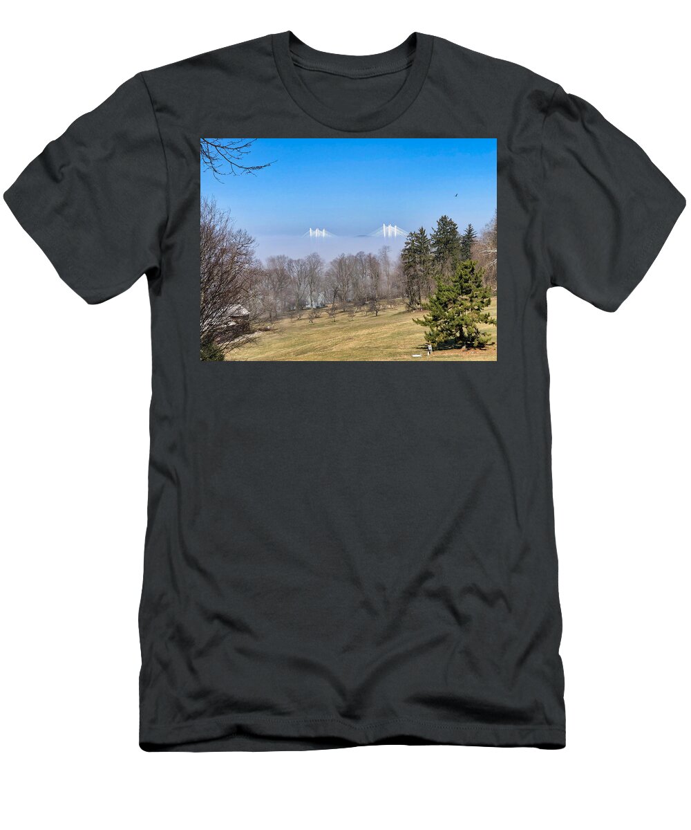 Sky T-Shirt featuring the photograph Tappan Zee Bridge Fog and Eagle by Russ Considine