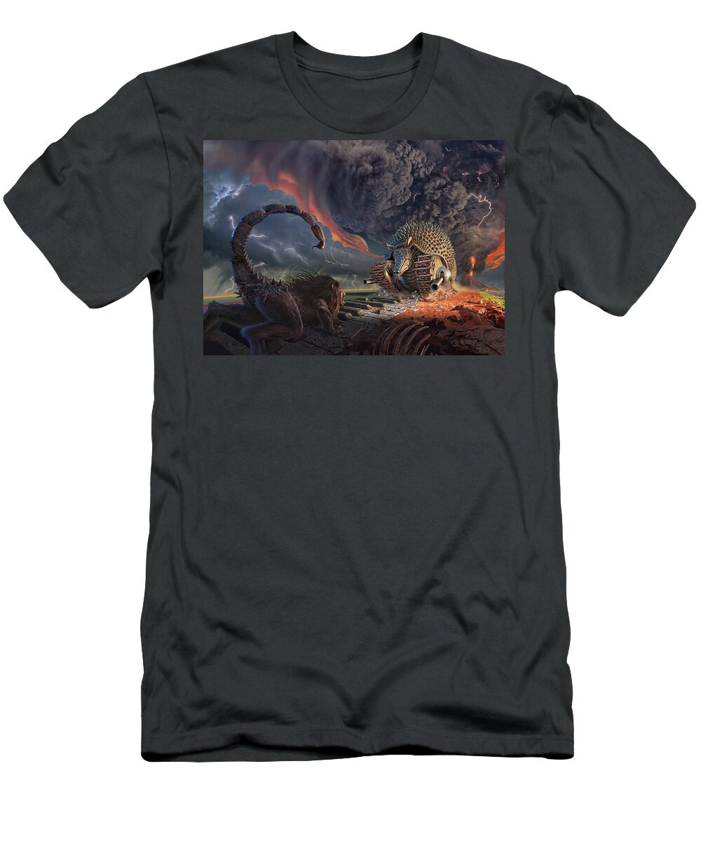 Elp T-Shirt featuring the digital art Tarkus Legacy 1-Battlefield by Jerry LoFaro