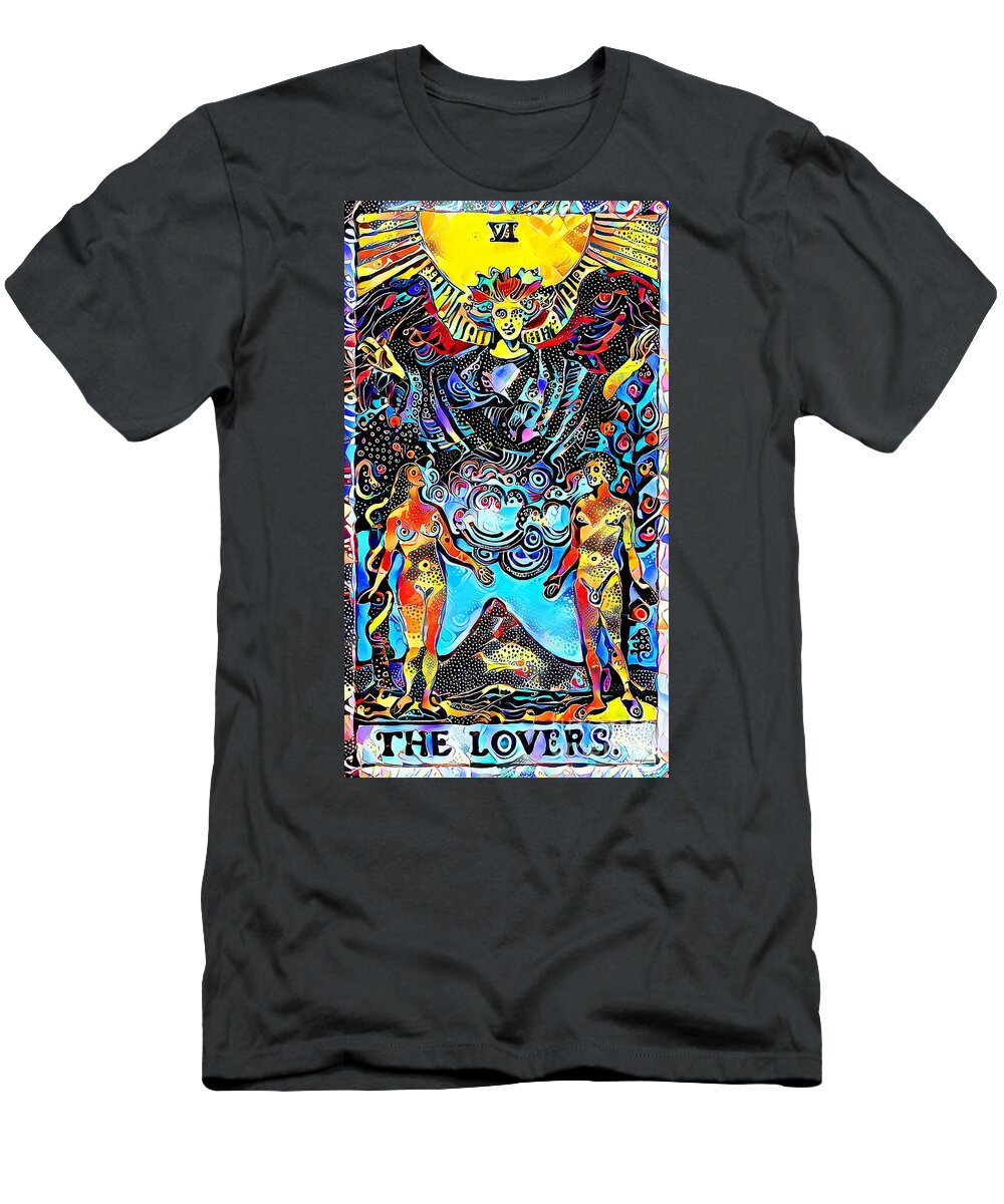 Wingsdomain T-Shirt featuring the photograph Tarot Card The Lovers in Contemporary Modern Design 20210126 by Wingsdomain Art and Photography