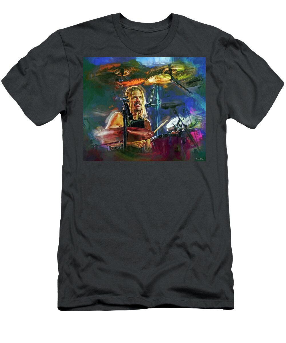 Foo Fighters T-Shirt featuring the mixed media Taylor Hawkins Foo Fighters by Mal Bray