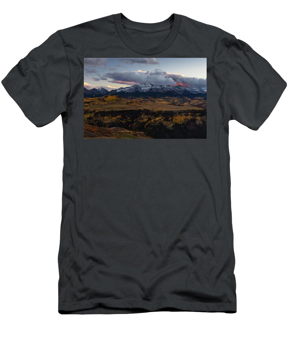 Telluride Pano T-Shirt featuring the photograph Telluride Fire Mountain by Norma Brandsberg