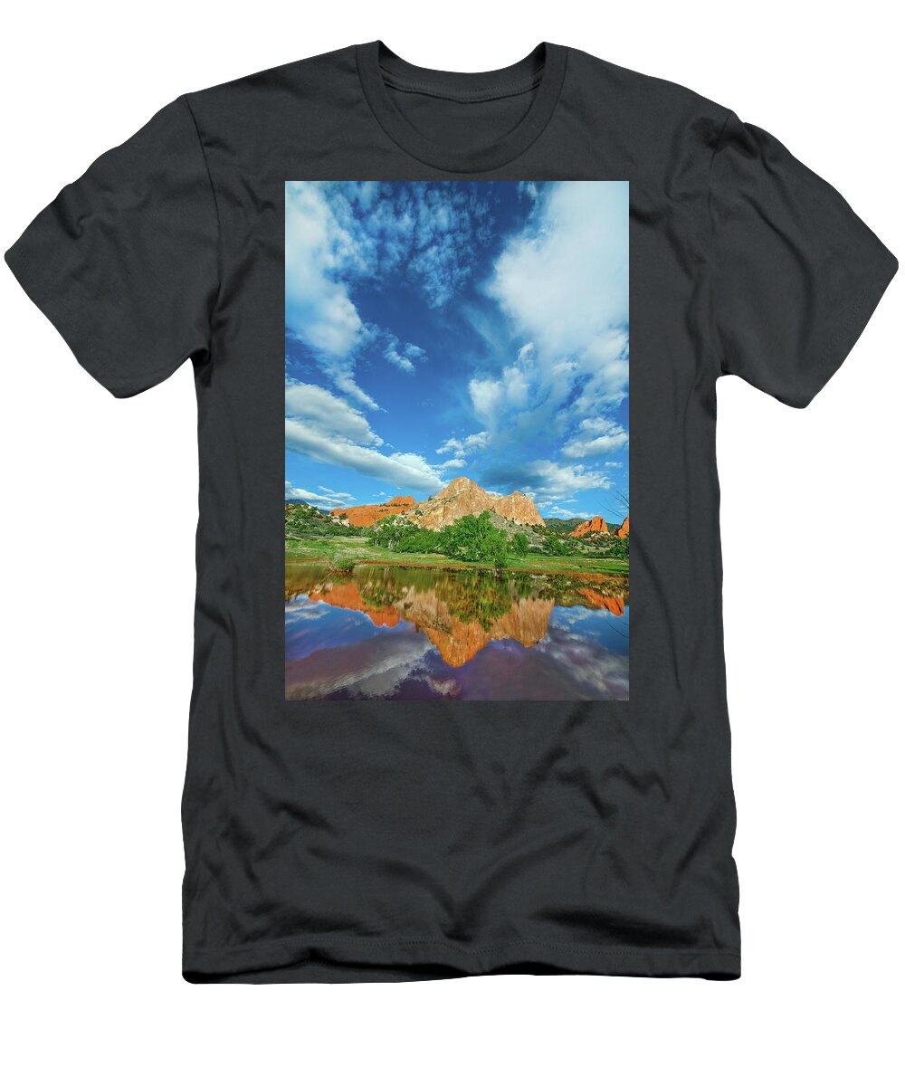 Garden Of The Gods T-Shirt featuring the photograph Tempestas, The Roman Goddess Of Storms, Garden Of The Gods, Colorado Springs by Bijan Pirnia
