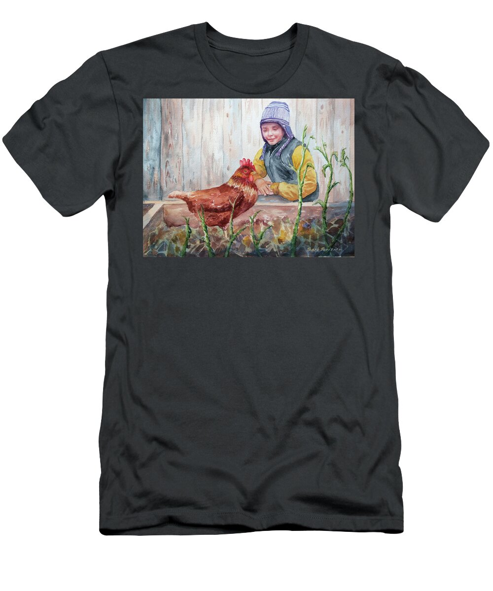 Chickens T-Shirt featuring the painting Tending by Barbara Parisien