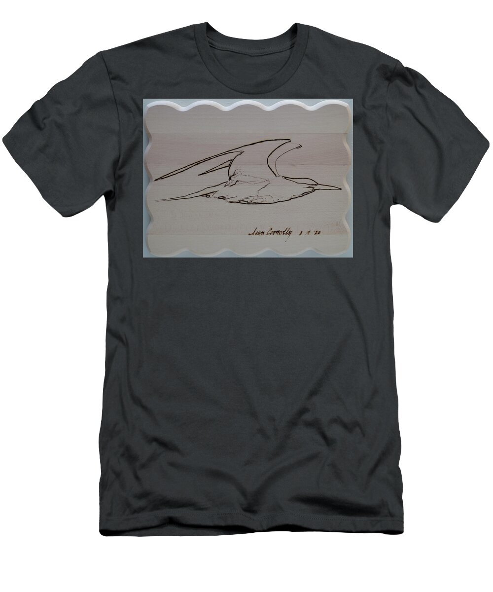 Pyrography T-Shirt featuring the pyrography Tern Loose by Sean Connolly