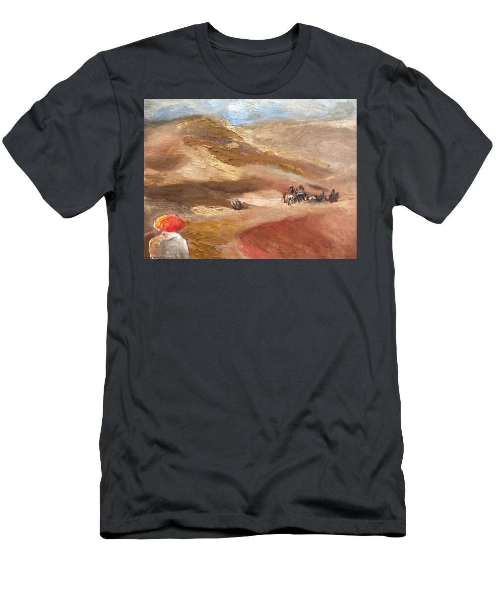 Thar T-Shirt featuring the painting Thar Desert by Geeta Yerra