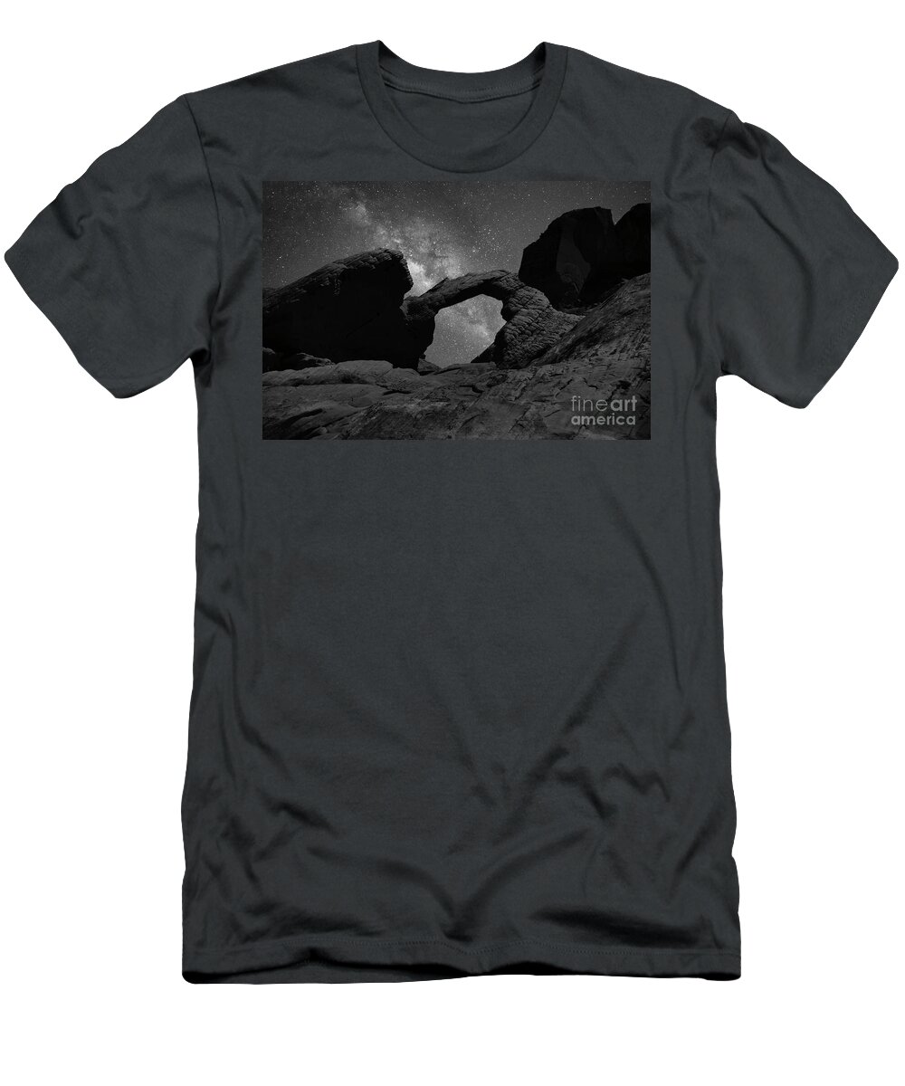 Valley Of Fire T-Shirt featuring the photograph The Arch Valley of Fire Black White Nevada by Chuck Kuhn