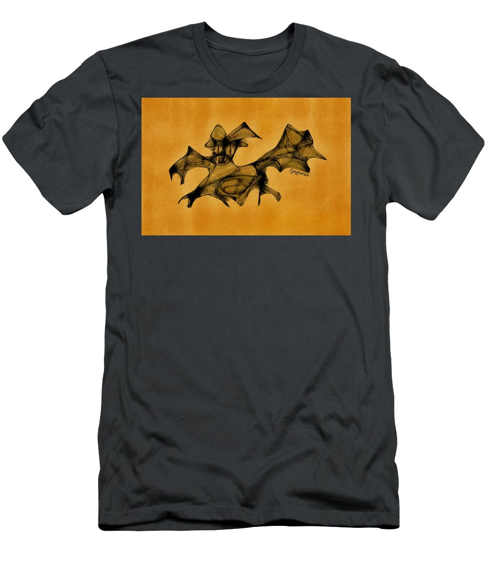 Bat T-Shirt featuring the digital art Funny looking bat want to be terifying by Ljev Rjadcenko