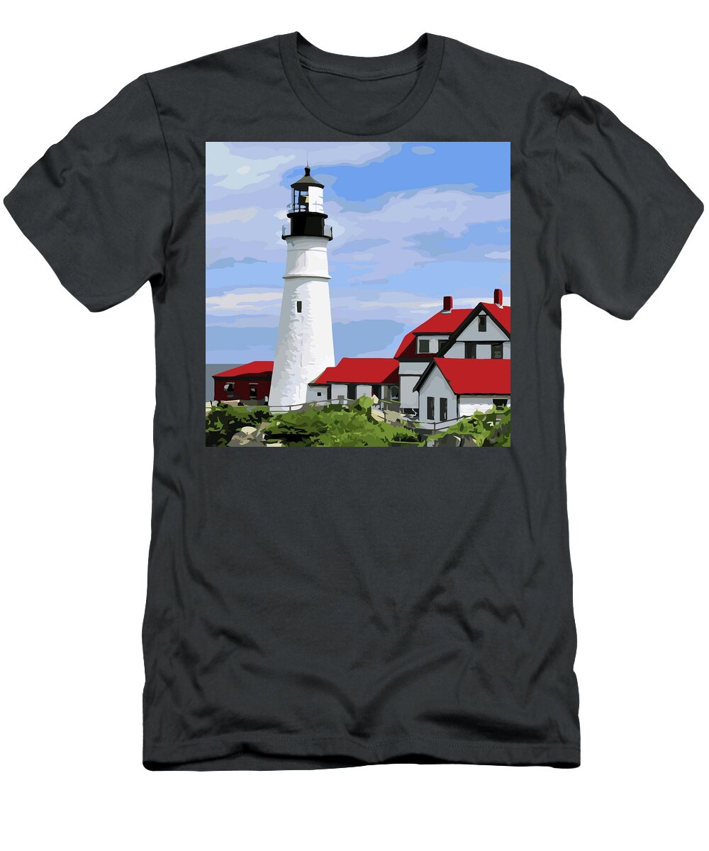 Lighthouse T-Shirt featuring the painting The Portland Head Beacon by Teresa Trotter