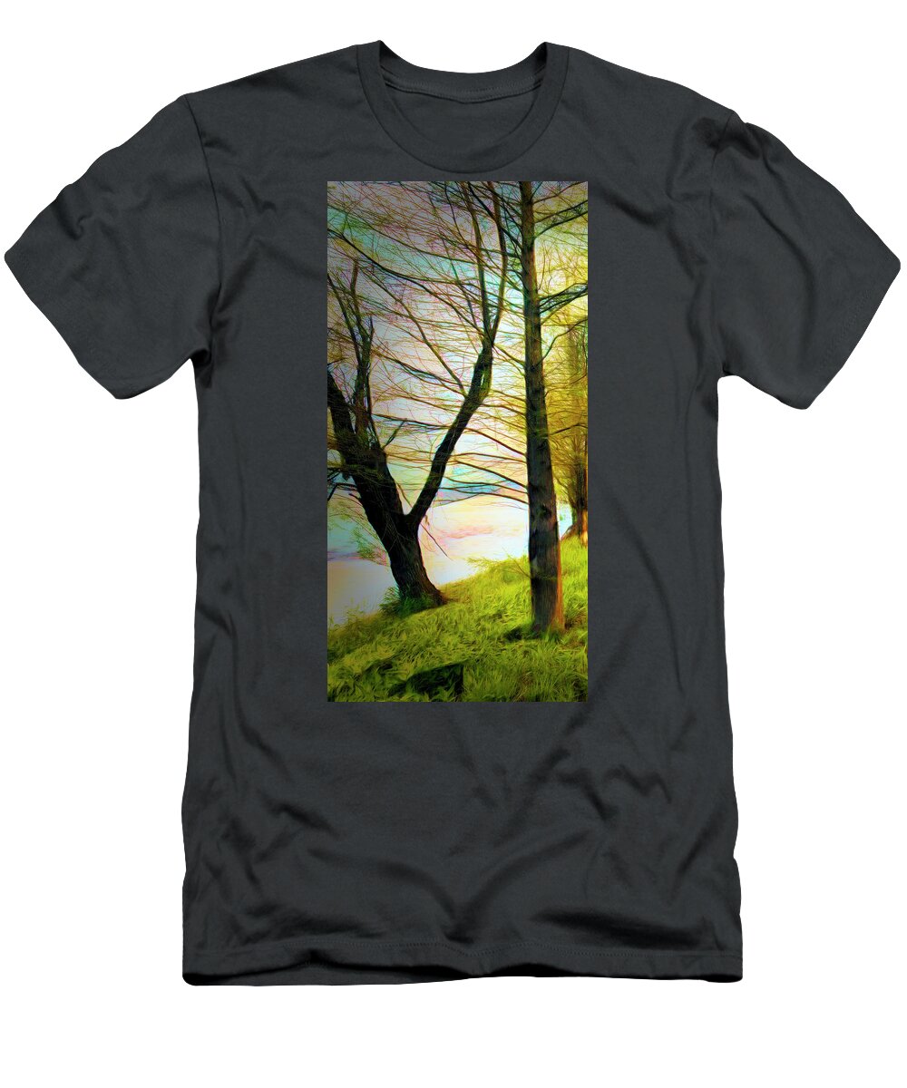 Carolina T-Shirt featuring the photograph The Beautiful Forest Trail in Abstract in Left Vertical Triptych by Debra and Dave Vanderlaan