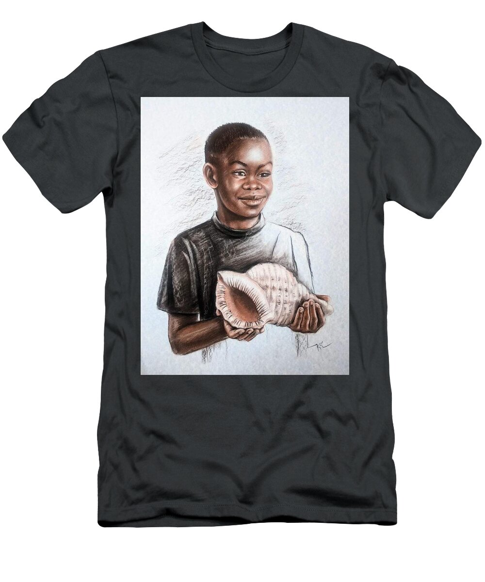 Boy T-Shirt featuring the painting The boy with the shell by Katerina Kovatcheva