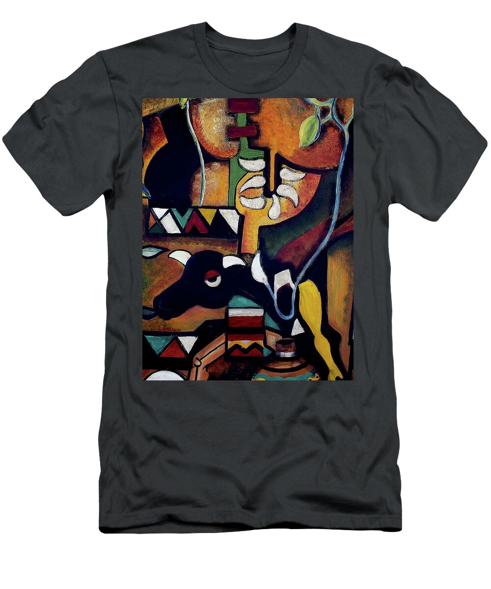 African Art T-Shirt featuring the painting The Bull of Peace by Speelman Mahlangu