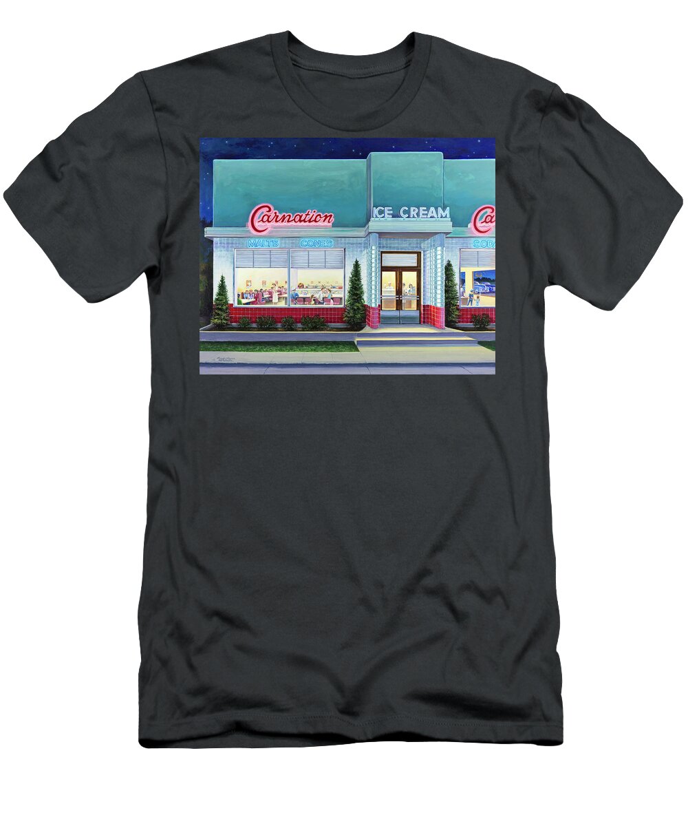 Carnation Ice Cream Restaurant T-Shirt featuring the painting The Carnation Ice Cream Shop by Randy Welborn