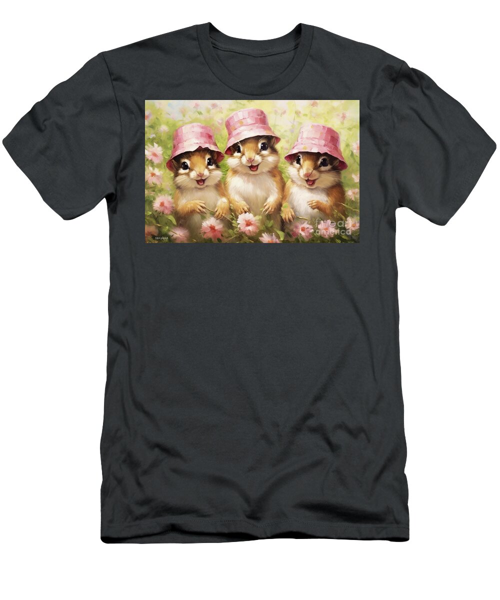 Chipmunks T-Shirt featuring the painting The Cheery Chiplets by Tina LeCour
