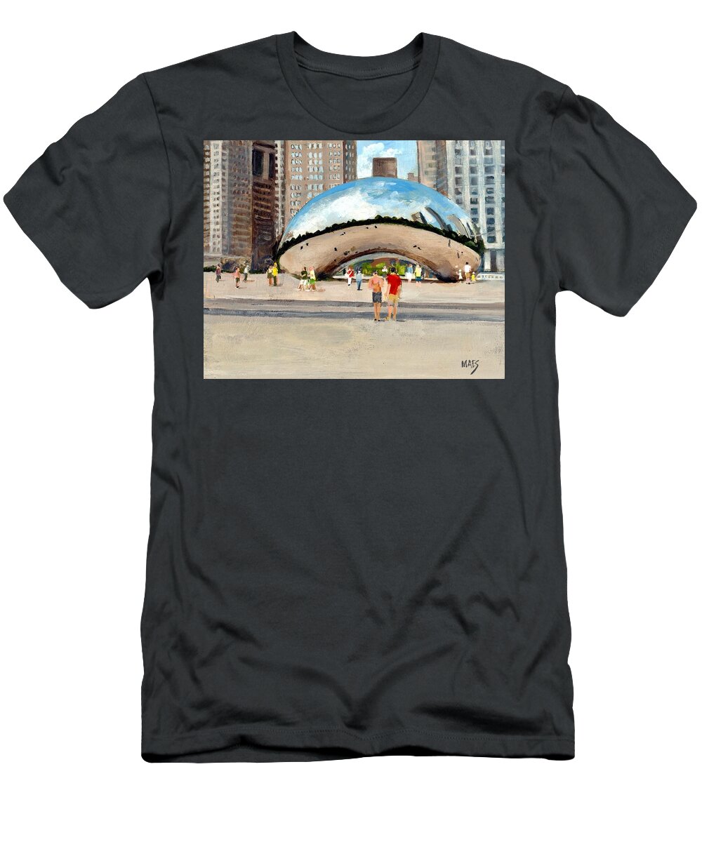 Chicago Bean T-Shirt featuring the painting The Chicago Bean by Walt Maes