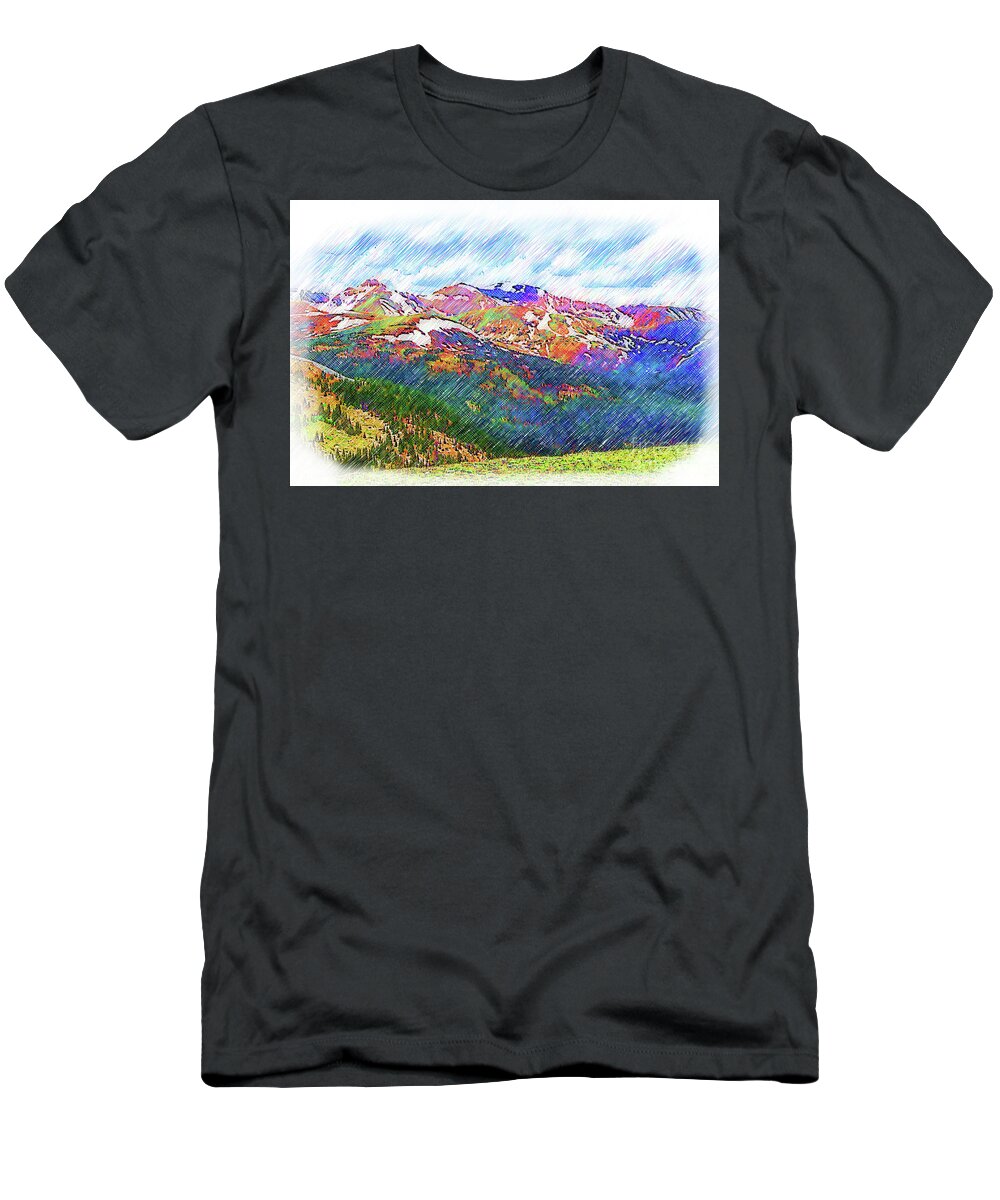 Loveland-pass T-Shirt featuring the digital art The Colorado Continental Divide on Loveland Pass by Kirt Tisdale