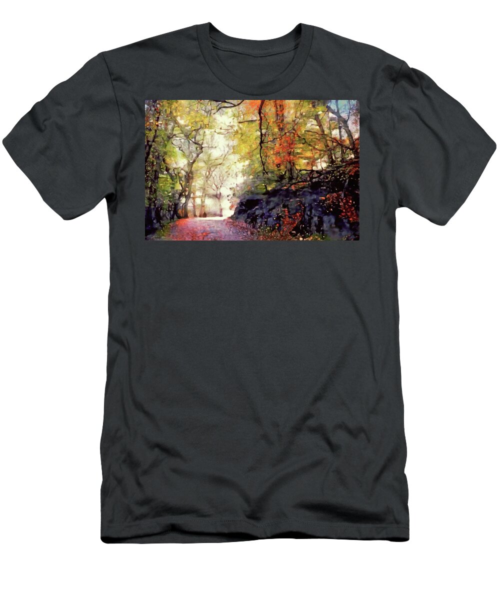Country Road In Fall T-Shirt featuring the digital art The Country Road by Susan Maxwell Schmidt