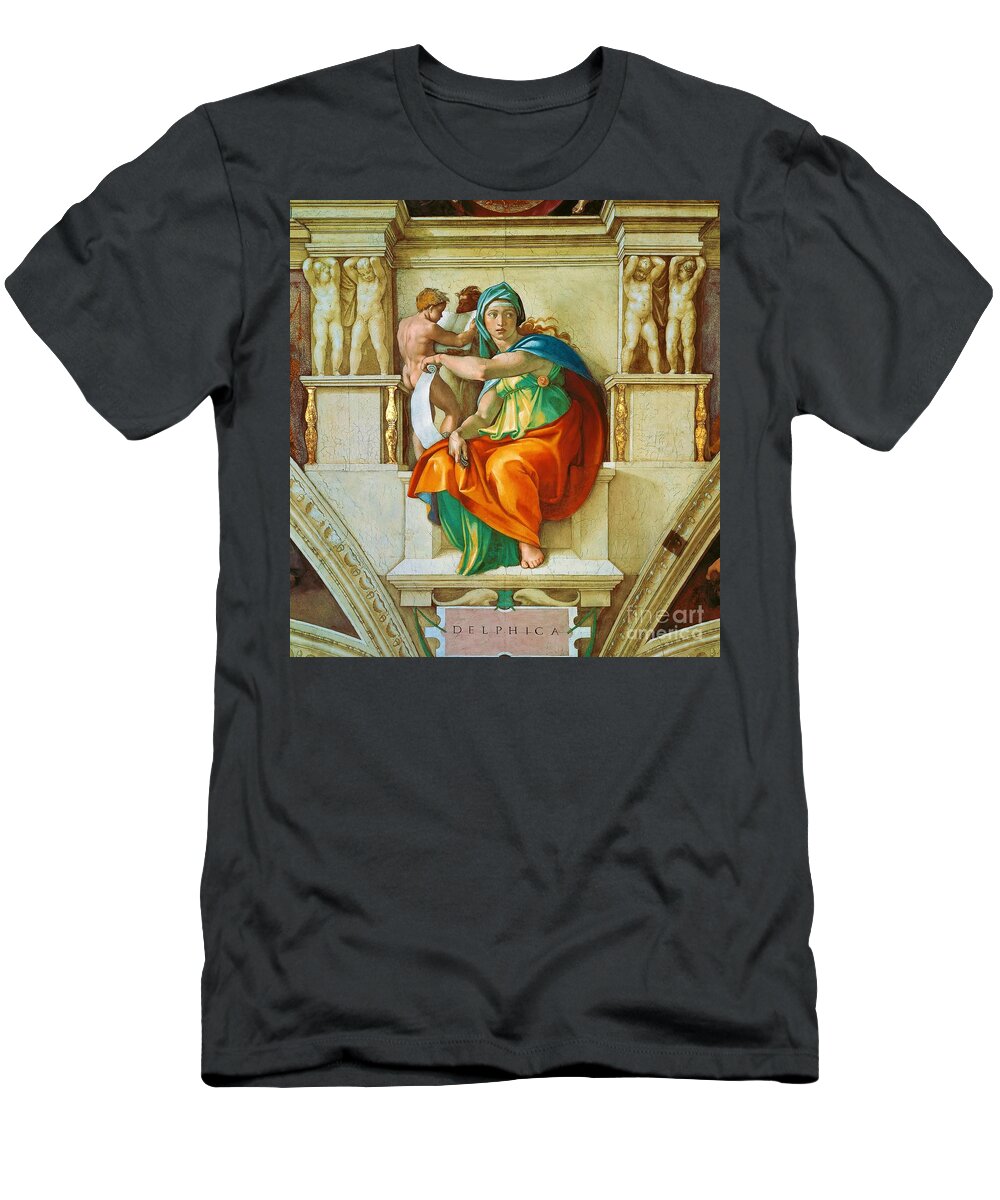 The Delphic Sibyl T-Shirt featuring the painting The Delphic Sibyl by Michelangelo Buonarroti