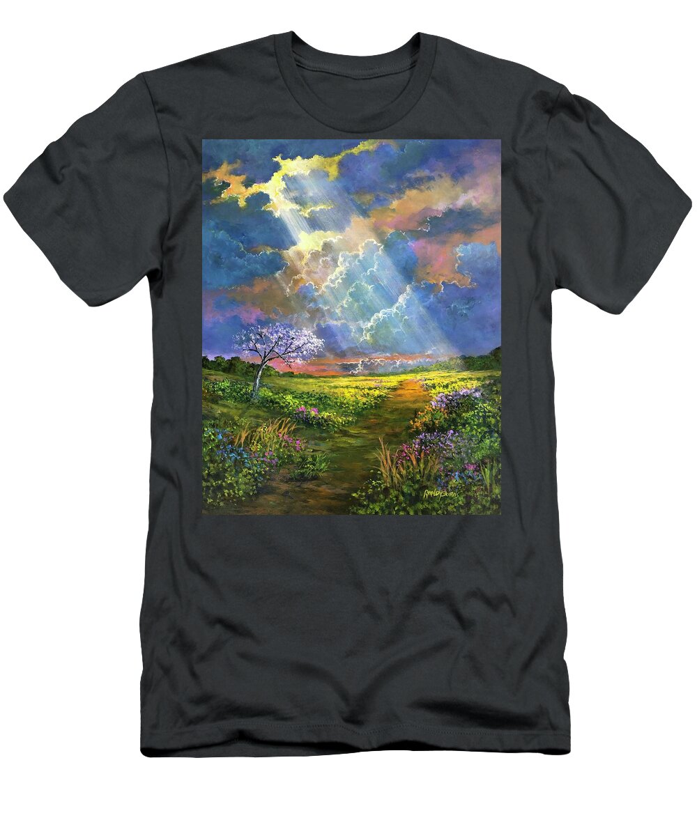 God T-Shirt featuring the painting The Essence Of Hope. His Guiding Light by Rand Burns