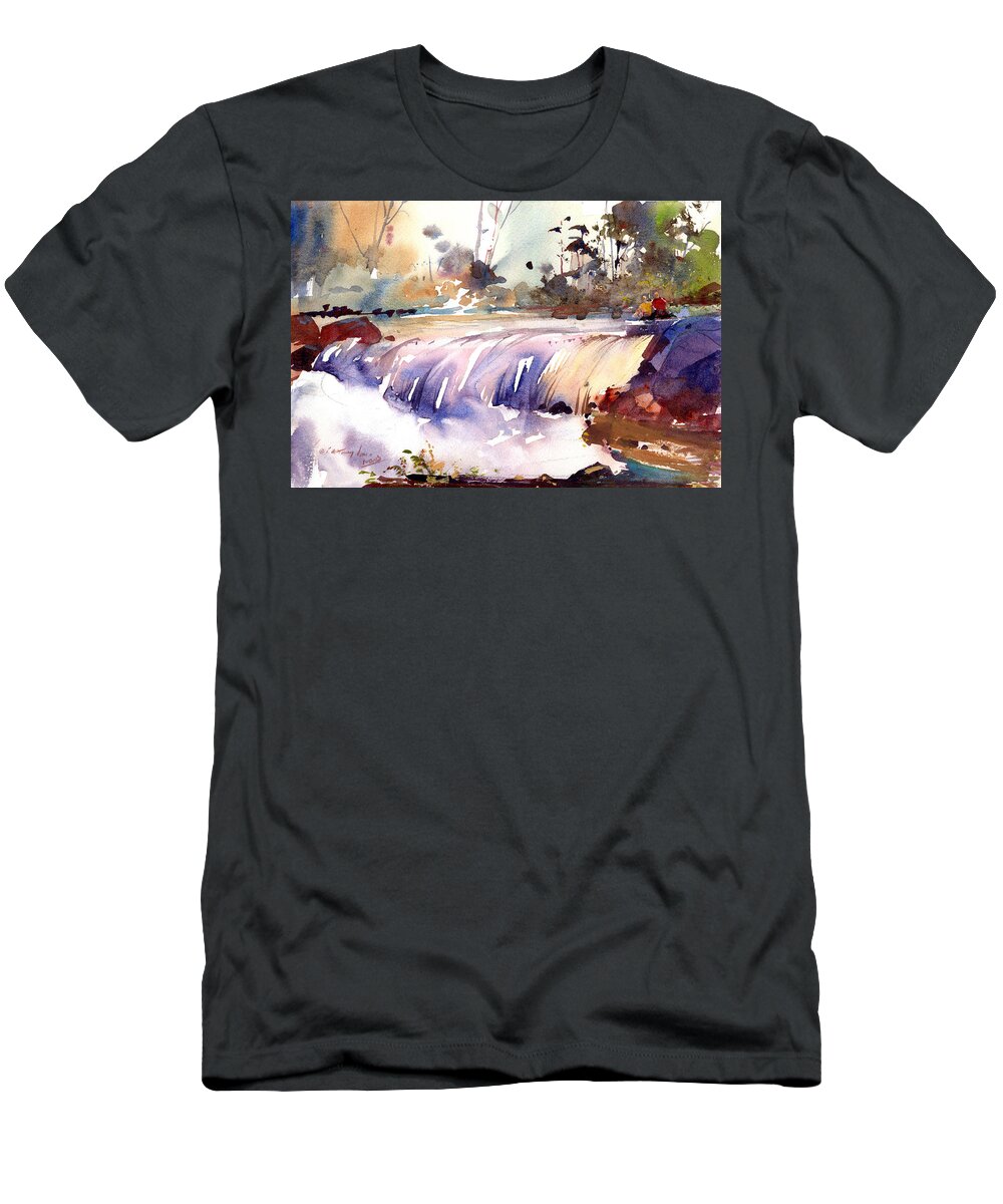New England Scenes T-Shirt featuring the painting The Former Falls at Jones River by P Anthony Visco