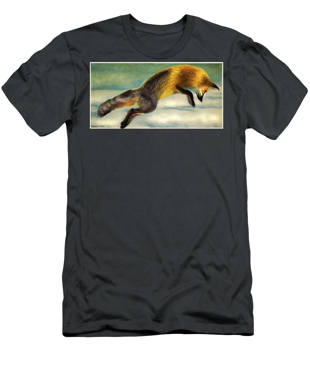 Fox T-Shirt featuring the painting The Fox Hop by Kevin Chasing Wolf Hutchins