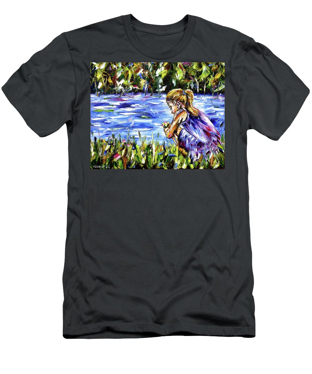 Little Girl T-Shirt featuring the painting The Girl By The River by Mirek Kuzniar