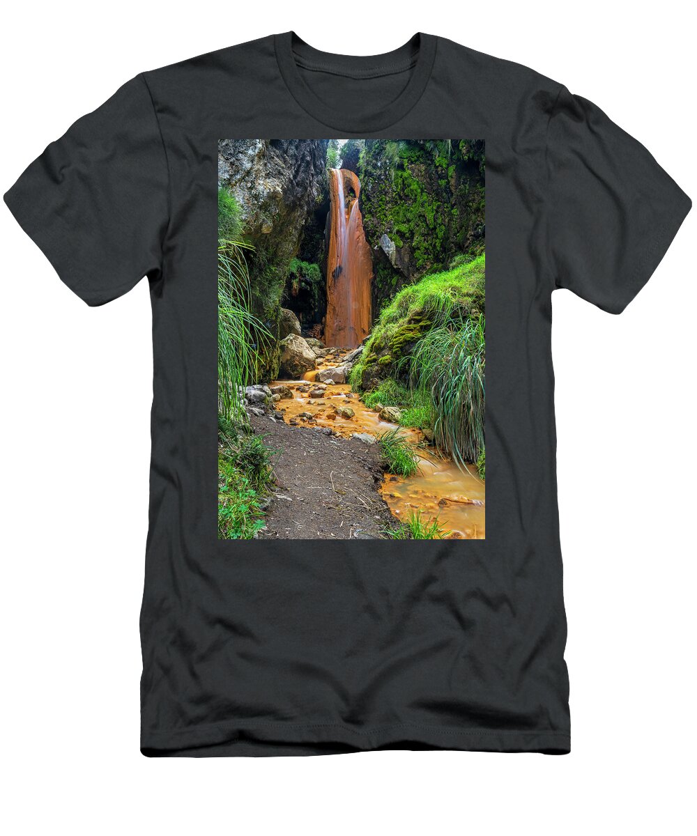 Andes T-Shirt featuring the photograph The golden waterfall by Henri Leduc