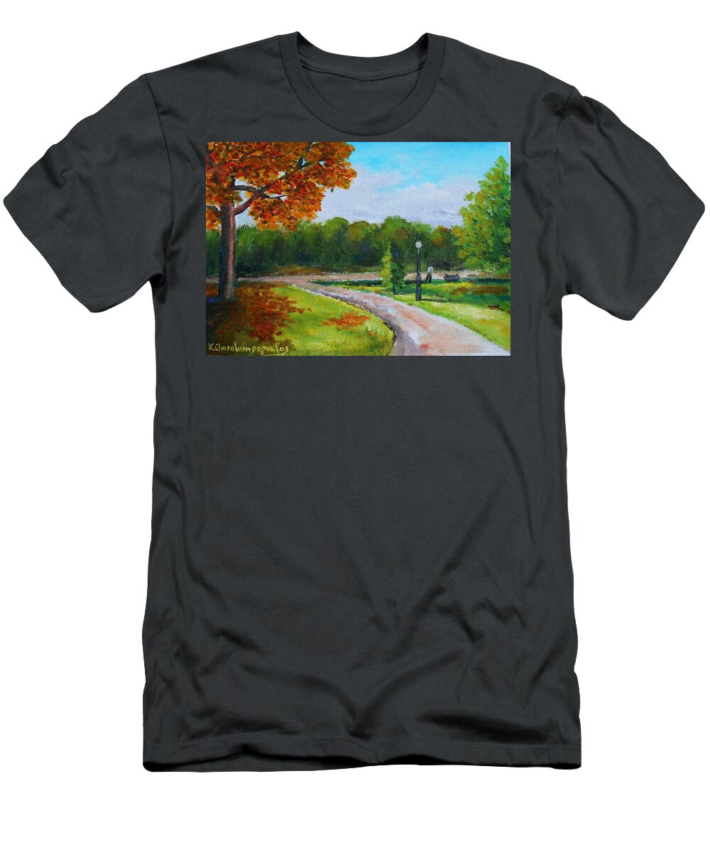 Trees T-Shirt featuring the painting The Goteborg's park in Sweeden by Konstantinos Charalampopoulos