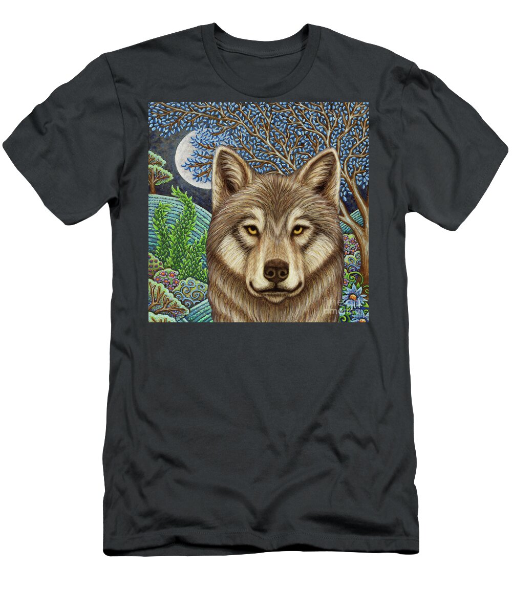 Wolf T-Shirt featuring the painting The Kazakh Wolf Moon by Amy E Fraser