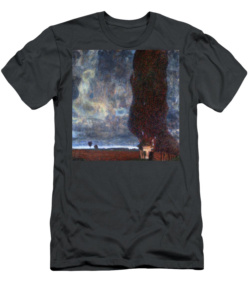 Gustav Klimt T-Shirt featuring the painting The Large Poplar II - Gathering Storm by Gustav Klimt