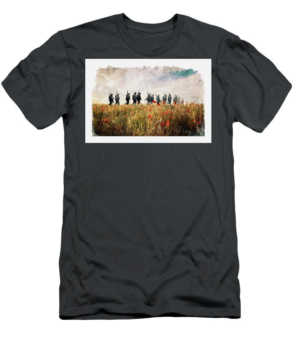 Soldiers And Poppies T-Shirt featuring the digital art The Last March by Airpower Art