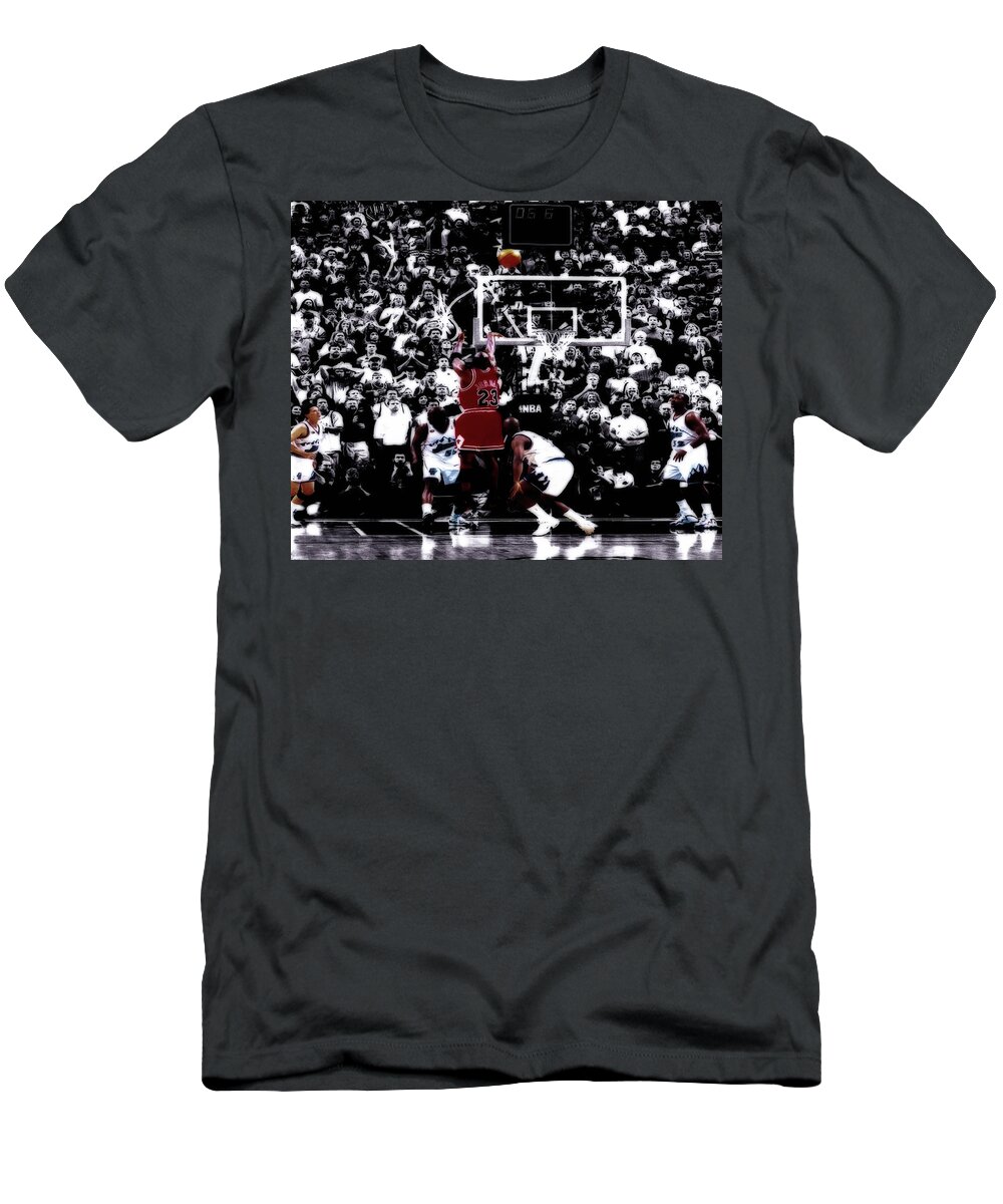 Michael Jordan T-Shirt featuring the mixed media The Last Shot 23a by Brian Reaves