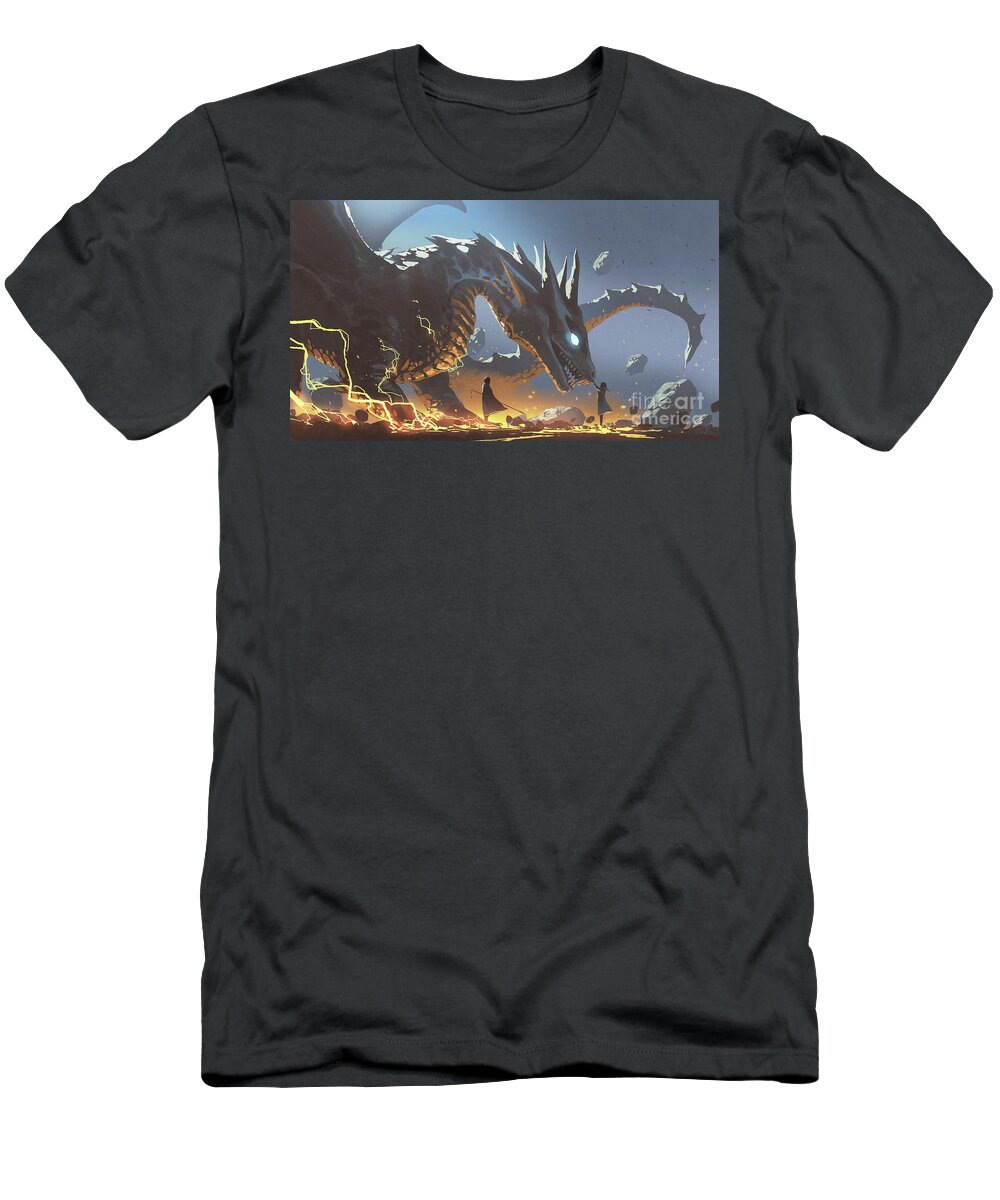 Illustration T-Shirt featuring the painting The Lord And The Faithful Dragon by Tithi Luadthong