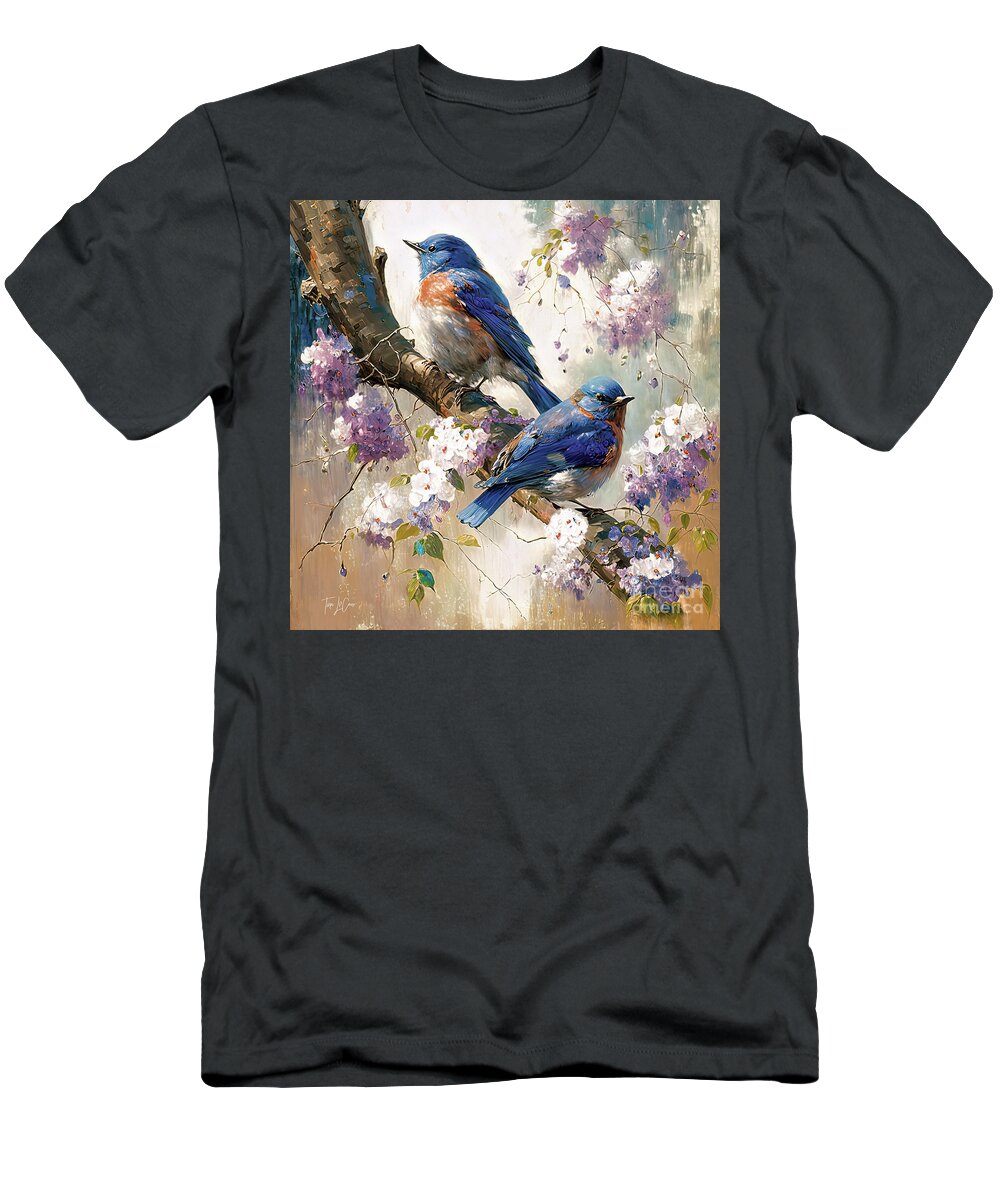 Bluebirds T-Shirt featuring the painting The Lovely Bluebirds by Tina LeCour