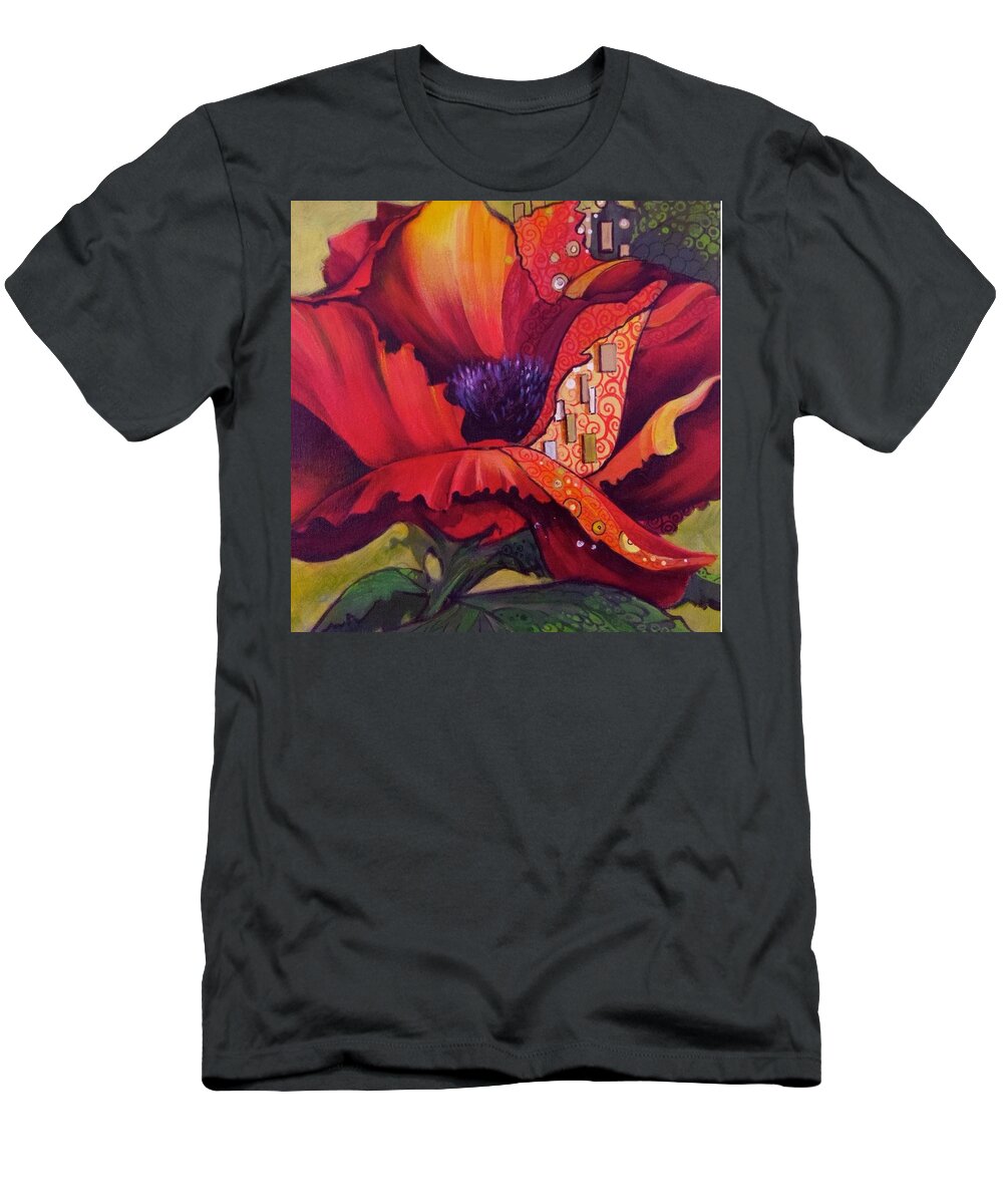 Poppy T-Shirt featuring the mixed media The Majestic Poppy by Eleatta Diver