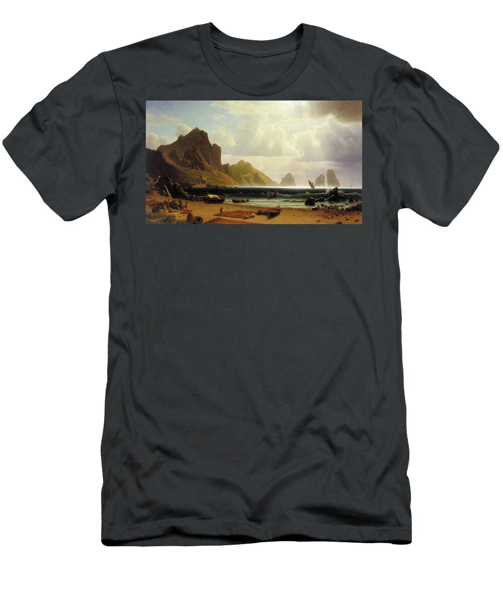Marina T-Shirt featuring the painting The Marina Piccola at Capri by Albert Bierstadt
