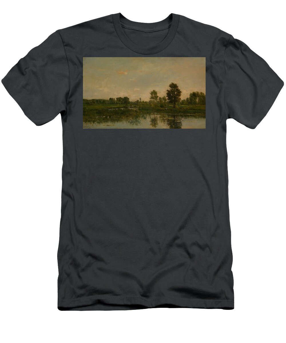 19th Century Artists T-Shirt featuring the painting The Marsh by Charles-Francois Daubigny