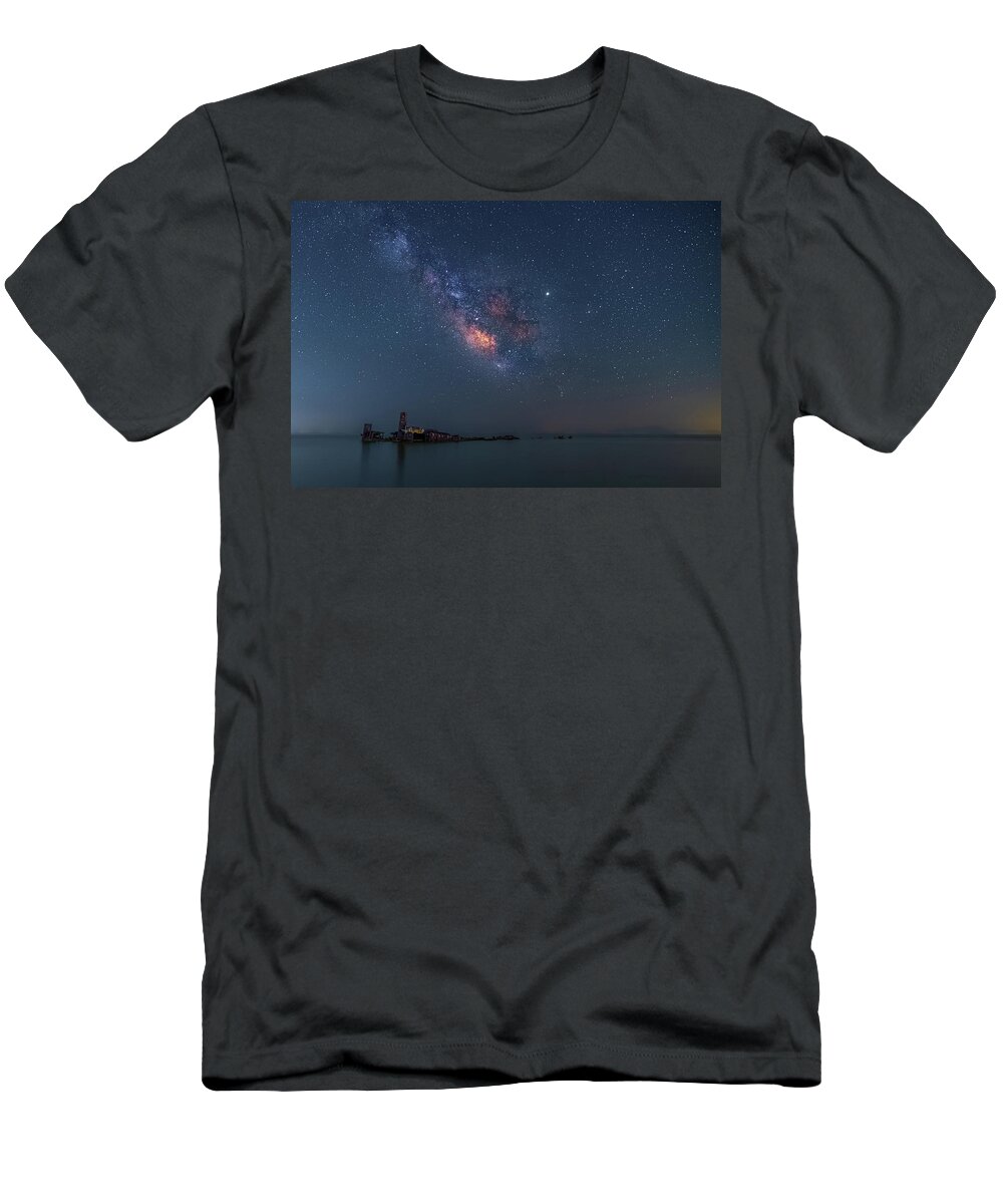 Milky Way T-Shirt featuring the photograph The Milky Way over a Shipwreck by Alexios Ntounas