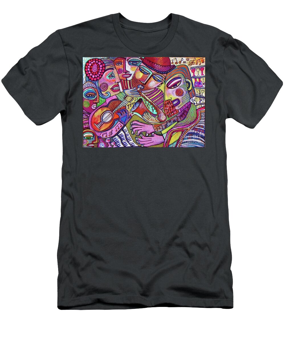Wine T-Shirt featuring the painting The Music Of Friendship by Sandra Silberzweig