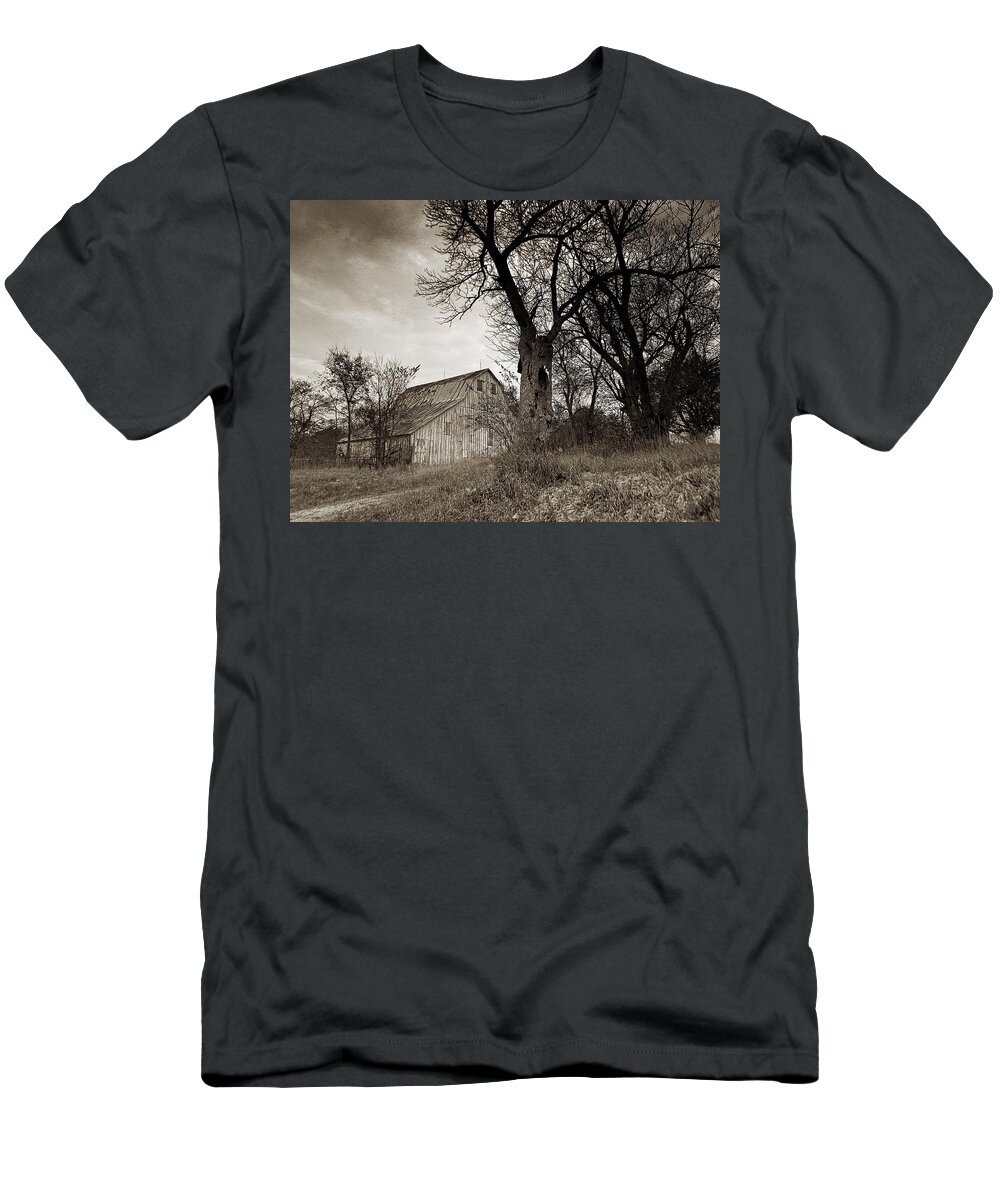 Black And White T-Shirt featuring the photograph The Neighbor's Barn by Karen McKenzie McAdoo