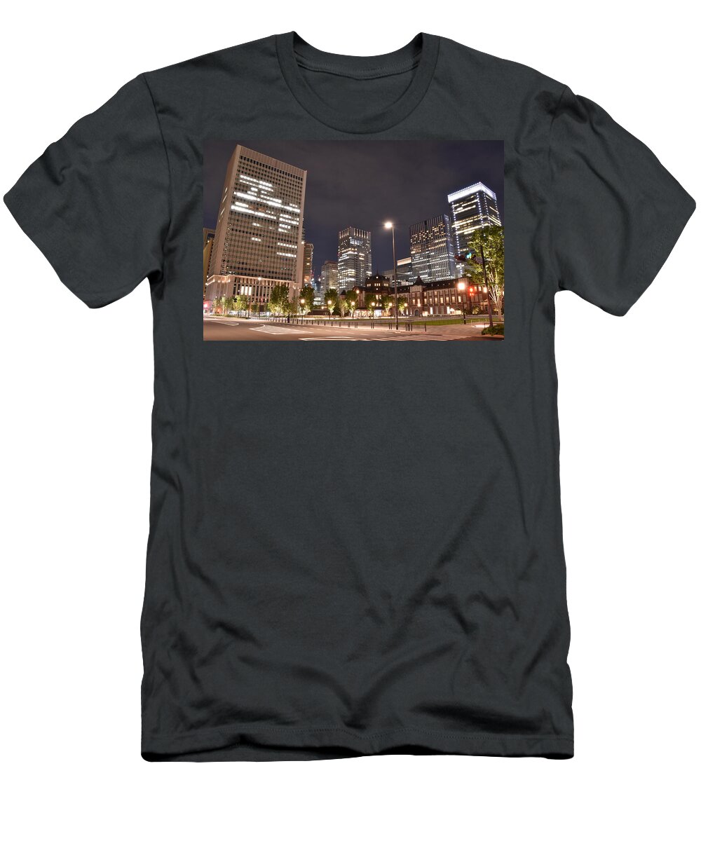Night T-Shirt featuring the photograph The night view of downtown in Tokyo, Japan by Yujun