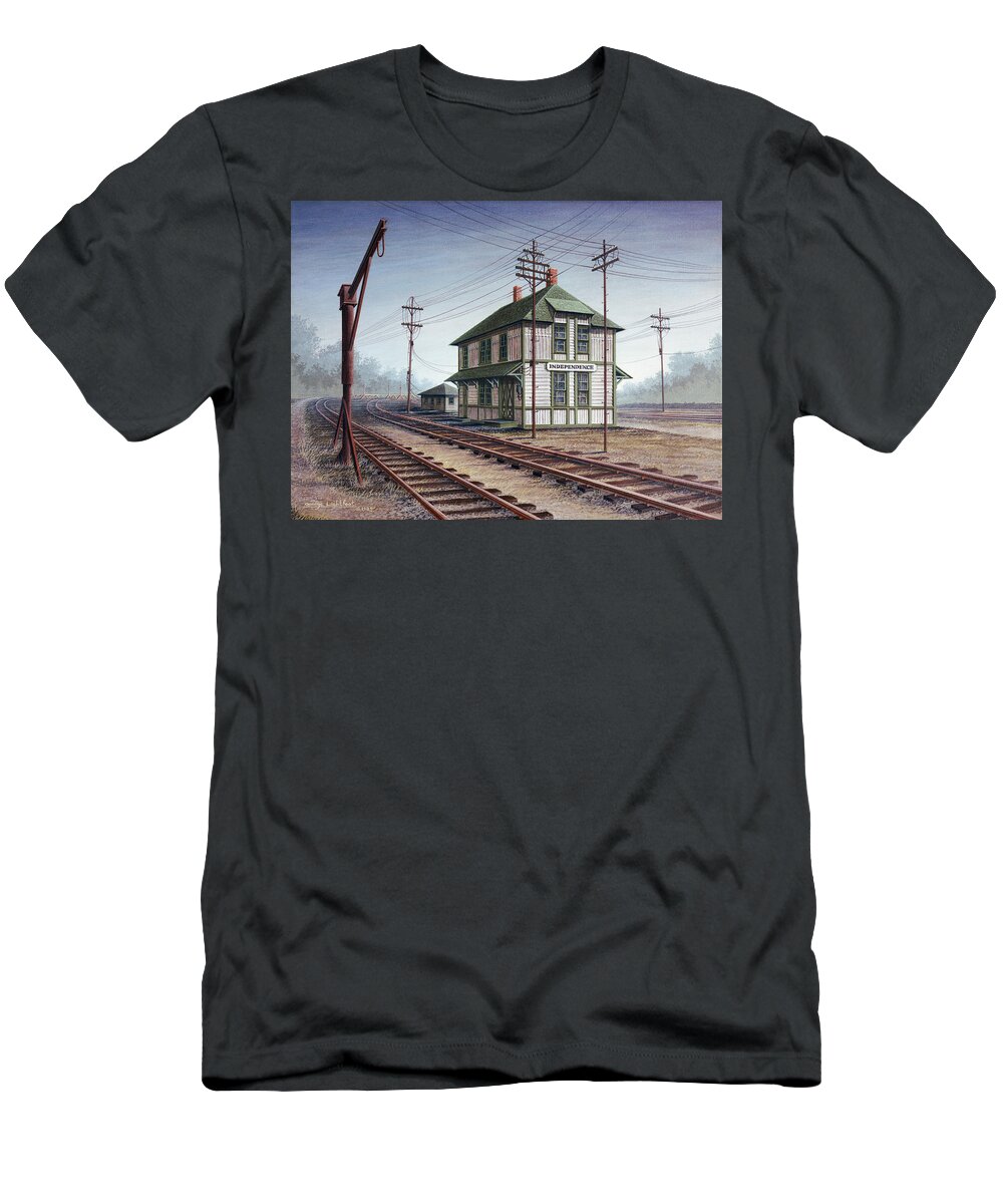Architectural Landscape T-Shirt featuring the painting The Old C and A Depot, Independence, MO by George Lightfoot