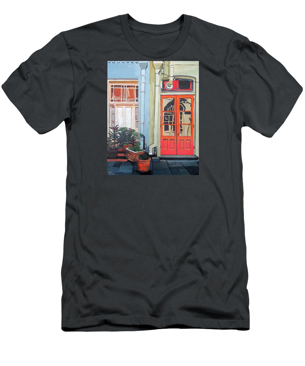 New Orleans T-Shirt featuring the painting The Orange Doors by Melinda Patrick