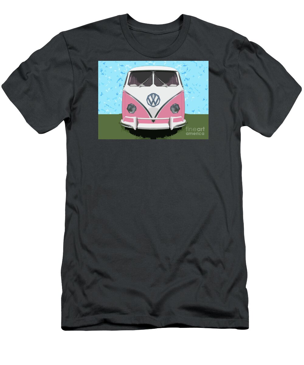 Automobile T-Shirt featuring the digital art The Pink Love bus by Sterling Gold