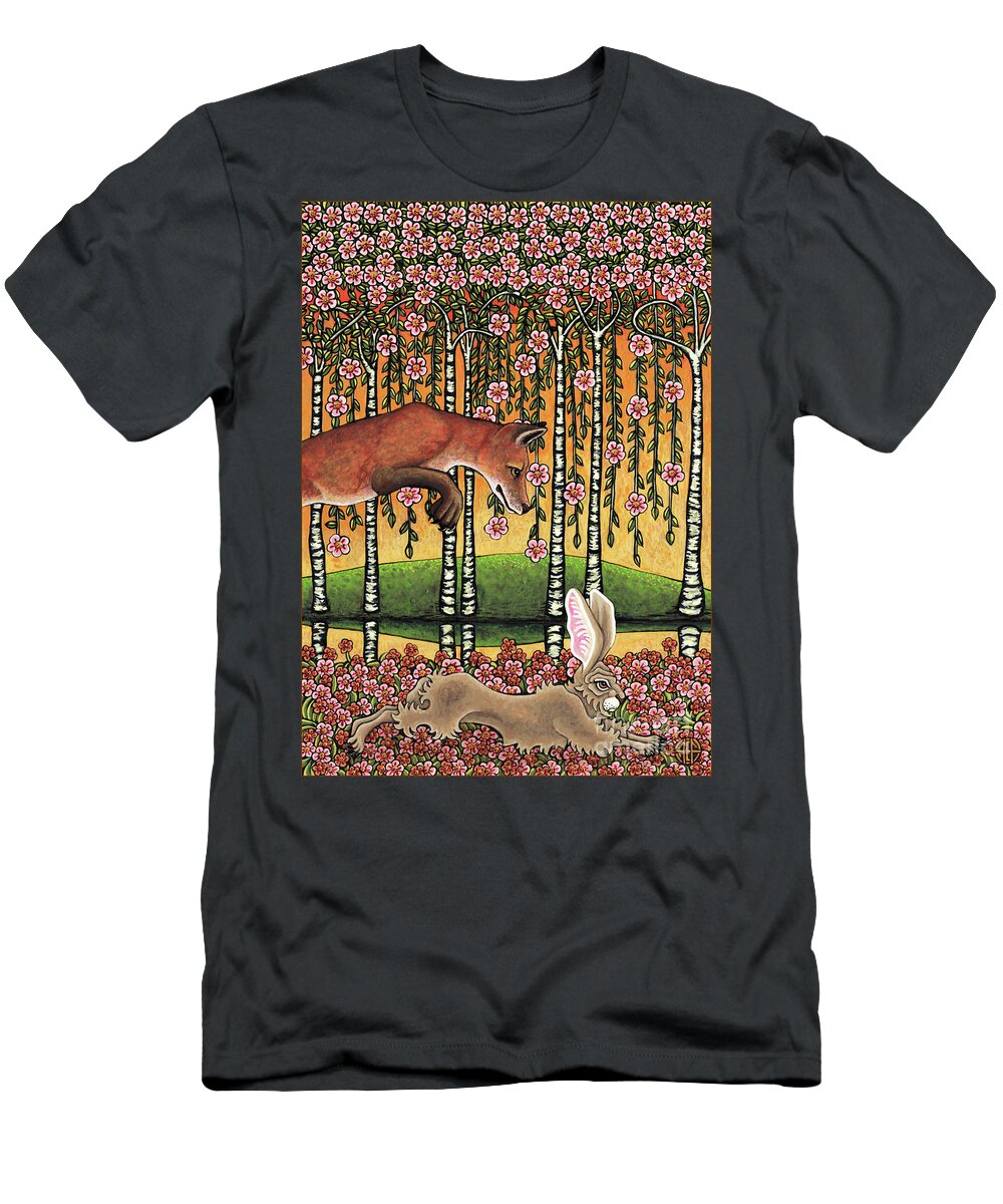 Hare T-Shirt featuring the painting The Pursuit by Amy E Fraser